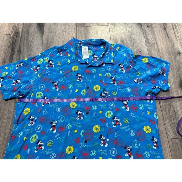 Disney Mickey Mouse Short Sleeve Shirt Blue Welcome Home All Over Print Mens XL - Picture 2 of 5